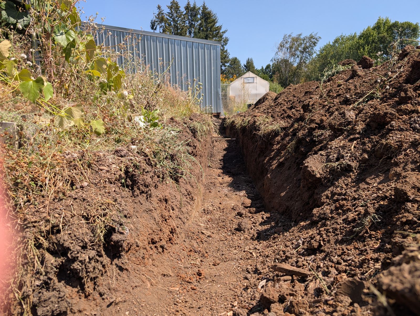 Work underway near the greenhouse and outbuildings